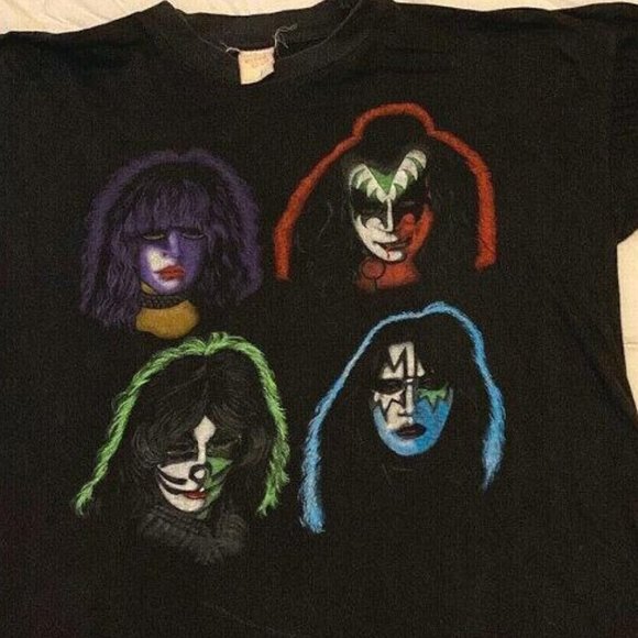 VINTAGE KISS ACE, GENE, PAUL, PETER 1980S T SHIRT - Picture 1 of 2